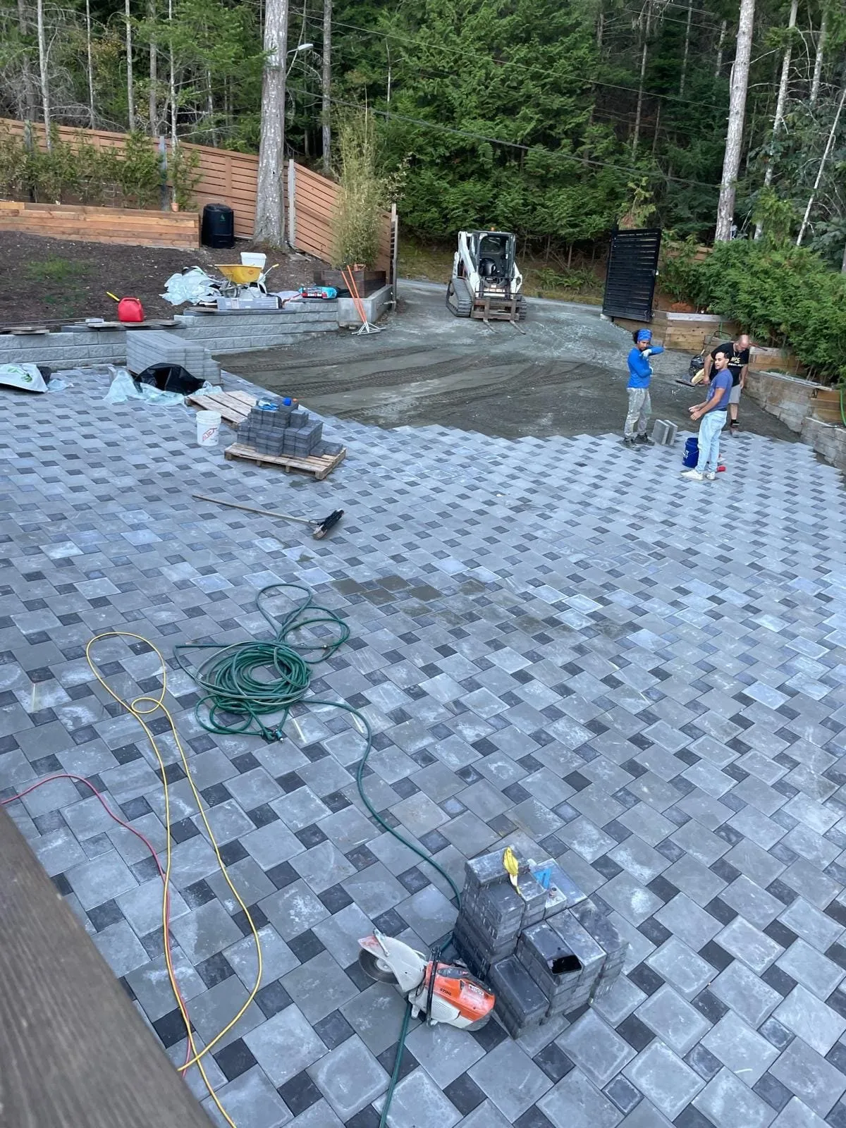 Paver field being set and cut to pattern